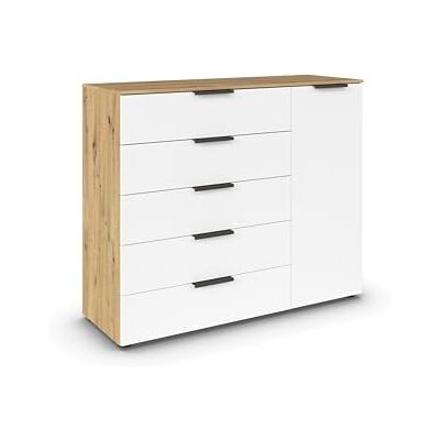 Rauch Möbel Flipp, Kommode für Schlafzimmer, Kinderzimmer, Wohnzimmer, Jugendzimmer, Flur, Garderobe, 1-türig, 5 Schubladen, mit Softclose-Funktion, Farbe Eiche Artisan, Holz/Weiß, Breite 120 cm Rauch Möbel Flipp, Kommode für Schlafzimmer, Kinderzimmer, Wohnzimmer, Jugendzimmer, Flur, Garderobe, 1-türig, 5 Schubladen, mit Softclose-Funktion, Farbe Eiche Artisan, Holz/Weiß, Breite 120 cm