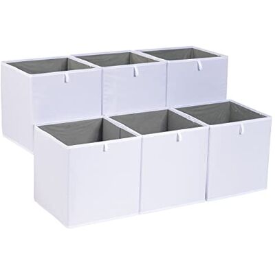 Amazon Zusammenklappbare Aufbewahrungswürfel aus Stoff, 26,7 x 26,7 x 28 cm, Weiß, 6er-Pack Amazon Zusammenklappbare Aufbewahrungswürfel aus Stoff, 26,7 x 26,7 x 28 cm, Weiß, 6er-Pack