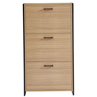 Arch Schuhschrank - Natürliche Holz & Schwarzmetall - 3 Türen - 63cm Arch Schuhschrank - Natürliche Holz & Schwarzmetall - 3 Türen - 63cm
