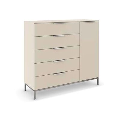 Rauch Möbel Flipp, Nachttisch für Schlafzimmer, Kinderzimmer, Wohnzimmer, Flur, Garderobe, 1-türig, 5 Schubladen, mit Softclose-Funktion, Griffe und Metallkufe Chrom, Farbe Beige, Breite 120 cm Rauch Möbel Flipp, Nachttisch für Schlafzimmer, Kinderzimmer, Wohnzimmer, Flur, Garderobe, 1-türig, 5 Schubladen, mit Softclose-Funktion, Griffe und Metallkufe Chrom, Farbe Beige, Breite 120 cm