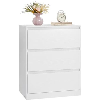 VASAGLE Kommode mit 3 Schubladen, Komodenschrank, Schubladenschrank, Wäschekommode, für Schlafzimmer, 40 x 60 x 75 cm, Modern Kailyn Kollektion, schneeweiß LTS613WE01 VASAGLE Kommode mit 3 Schubladen, Komodenschrank, Schubladenschrank, Wäschekommode, für Schlafzimmer, 40 x 60 x 75 cm, Modern Kailyn Kollektion, schneeweiß LTS613WE01
