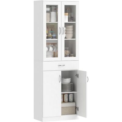 HOMCOM Küchenschrank mit Verstellbarem Regal 60 x 35 x 180 cm Weiß Buffetschrank, Schublade, 2 Schrank, Hochschrank mit Glastür, Soft-Close-Funktion, für Küche Esszimmer Wohnzimmer HOMCOM Küchenschrank mit Verstellbarem Regal 60 x 35 x 180 cm Weiß Buffetschrank, Schublade, 2 Schrank, Hochschrank mit Glastür, Soft-Close-Funktion, für Küche Esszimmer Wohnzimmer