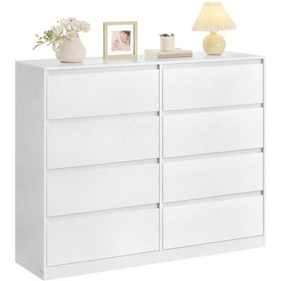 VASAGLE Kommode mit 8 Schubladen, Kommodenschrank, Schubladenschrank, Wäschekommode, für Schlafzimmer, 40 x 119,4 x 97,5 cm, Modern Kailyn Kollektion, schneeweiß LTS618WE01 VASAGLE Kommode mit 8 Schubladen, Kommodenschrank, Schubladenschrank, Wäschekommode, für Schlafzimmer, 40 x 119,4 x 97,5 cm, Modern Kailyn Kollektion, schneeweiß LTS618WE01