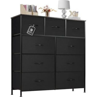 Sweetcrispy Kommode mit Stoff-Schubladen, Sideboard mit 9 Stoff-Schubladen, Schubladenschrank, Organisationsmöbel für Küche, Büro, Flur, TV-Schrank mit Schubladen Sweetcrispy Kommode mit Stoff-Schubladen, Sideboard mit 9 Stoff-Schubladen, Schubladenschrank, Organisationsmöbel für Küche, Büro, Flur, TV-Schrank mit Schubladen