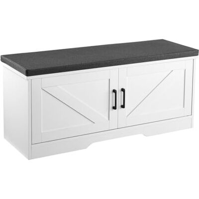 VEVOR Schuhregalbank Schuhbank (1000 x 355 x 460 mm), Eingangsbank mit gepolstertem Sitzkissen & 2 Scheunentüren, Schuhregal (136 kg belastbar), für Flur Wohnzimmer Schlafzimmer Schwarz Weiß VEVOR Schuhregalbank Schuhbank (1000 x 355 x 460 mm), Eingangsbank mit gepolstertem Sitzkissen & 2 Scheunentüren, Schuhregal (136 kg belastbar), für Flur Wohnzimmer Schlafzimmer Schwarz Weiß