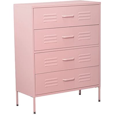DRW Kommode mit 4 Schubladen mit Belüftungsöffnungen aus Metall in Rosa 80 x 35 x 102 cm, Höhe: 15,5 cm, estandar DRW Kommode mit 4 Schubladen mit Belüftungsöffnungen aus Metall in Rosa 80 x 35 x 102 cm, Höhe: 15,5 cm, estandar