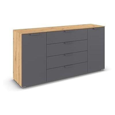 Rauch Möbel Aditio, Kommode für Schlafzimmer, Wohnzimmer, Flur, 2-türig, 4 Schubladen, Soft-Close-Funktion, Sideboard im modernen Look, Farbe Grau metallic, Schwarz/Eiche Artisan, Holz, Breite 160 cm Rauch Möbel Aditio, Kommode für Schlafzimmer, Wohnzimmer, Flur, 2-türig, 4 Schubladen, Soft-Close-Funktion, Sideboard im modernen Look, Farbe Grau metallic, Schwarz/Eiche Artisan, Holz, Breite 160 cm