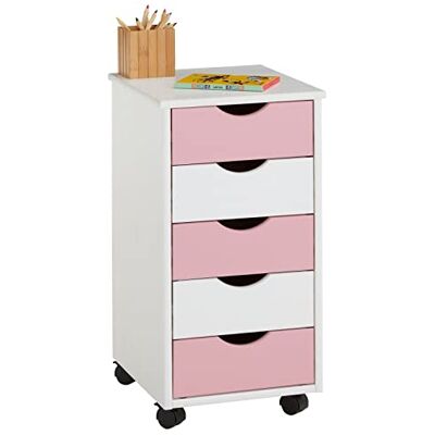 IDIMEX Rollcontainer Lagos mit 5 Schubladen, Weiß/Rosa Bürocontainer aus Massivholz, kompakte Maße, praktische Aufbewahrungslösung, robuste Verarbeitung, Rollwagen für Büro und Kinderzimmer IDIMEX Rollcontainer Lagos mit 5 Schubladen, Weiß/Rosa Bürocontainer aus Massivholz, kompakte Maße, praktische Aufbewahrungslösung, robuste Verarbeitung, Rollwagen für Büro und Kinderzimmer