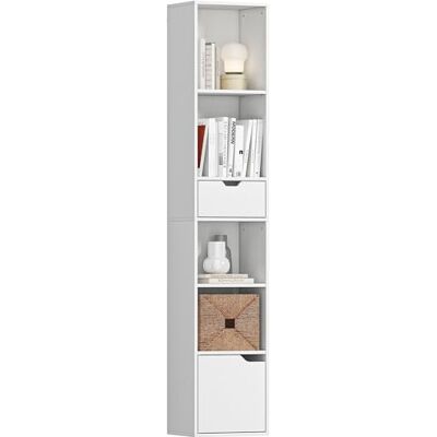 HOMCOM Bücherregal Regal mit 6 Ebenen,Schmal Standregal mit Schublade, verstellbar Ablage, Schranktür, Dekoregal Aufbewahrungsregal für Wohnzimmer, Homeoffice, Schlafzimmer, 30 x 24 x 158 cm, Weiß HOMCOM Bücherregal Regal mit 6 Ebenen,Schmal Standregal mit Schublade, verstellbar Ablage, Schranktür, Dekoregal Aufbewahrungsregal für Wohnzimmer, Homeoffice, Schlafzimmer, 30 x 24 x 158 cm, Weiß