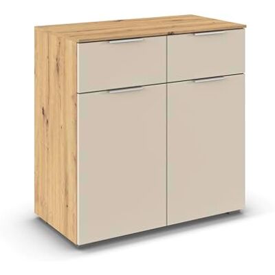 Rauch Möbel Alabama, Kommode für Schlafzimmer, Kinderzimmer, Garderobe, Flur, 2-türig, mit 2 Schubladen, Soft-Close-Funktion, Farbe Beige/Eiche Artisan, Holz, Griff Alufarben, Maße 80x81x42cm Rauch Möbel Alabama, Kommode für Schlafzimmer, Kinderzimmer, Garderobe, Flur, 2-türig, mit 2 Schubladen, Soft-Close-Funktion, Farbe Beige/Eiche Artisan, Holz, Griff Alufarben, Maße 80x81x42cm