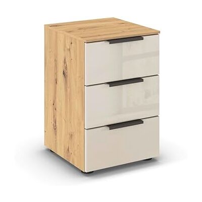 Rauch Möbel Flipp, Nachttisch für Schlafzimmer, Kinderzimmer, Wohnzimmer, Jugendzimmer, Flur, Garderobe, 3 Schubladen, mit Softclose-Funktion, Farbe Eiche Artisan, Holz/Glas Beige, Breite 40 cm Rauch Möbel Flipp, Nachttisch für Schlafzimmer, Kinderzimmer, Wohnzimmer, Jugendzimmer, Flur, Garderobe, 3 Schubladen, mit Softclose-Funktion, Farbe Eiche Artisan, Holz/Glas Beige, Breite 40 cm