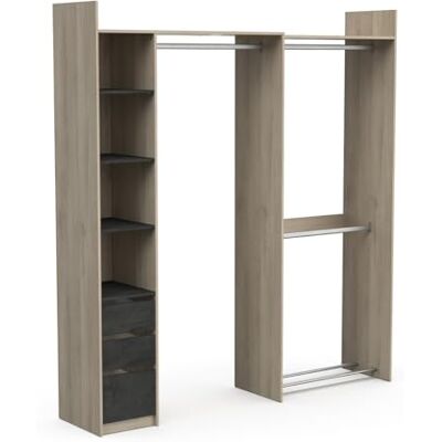 Demeyere großer Eckkleiderschrank aus Holz, verstellbar und erweiterbar, mit Doppelkleiderstange, Säule zur Schuhaufbewahrung, Farbe: Kronberg Eiche & Schieferschwarz, 200 x 219 x 44 cm Demeyere großer Eckkleiderschrank aus Holz, verstellbar und erweiterbar, mit Doppelkleiderstange, Säule zur Schuhaufbewahrung, Farbe: Kronberg Eiche & Schieferschwarz, 200 x 219 x 44 cm