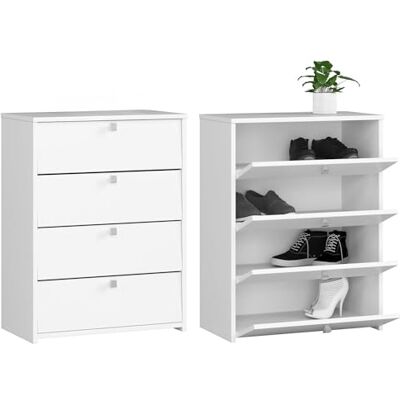 Home Collective Schuhschrank in weiß mit Vier Fächern, Türgriffe in Satinfarbe, Elegant, Flur, Schlafzimmer, Schuhregal, Schuh Schrank 85x66x36cm (HxBxT) Home Collective Schuhschrank in weiß mit Vier Fächern, Türgriffe in Satinfarbe, Elegant, Flur, Schlafzimmer, Schuhregal, Schuh Schrank 85x66x36cm (HxBxT)