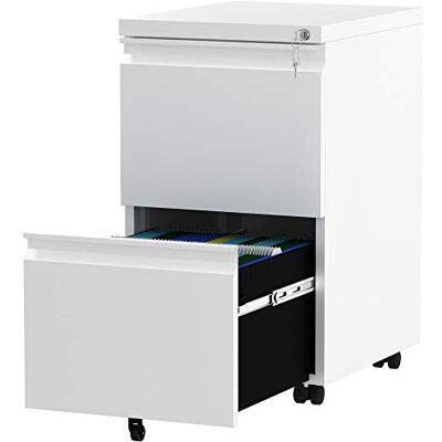 YITAHOME Mobiler Aktenschrank 2 Schubladen Abschließbar Stahl Weiß Stahl Rollcontainer 51x39x71cm, Mobiler Büroschrank für A4 Legal Letter. Kippschutz, Rollen, Schloss. Büro Home Office YITAHOME Mobiler Aktenschrank 2 Schubladen Abschließbar Stahl Weiß Stahl Rollcontainer 51x39x71cm, Mobiler Büroschrank für A4 Legal Letter. Kippschutz, Rollen, Schloss. Büro Home Office