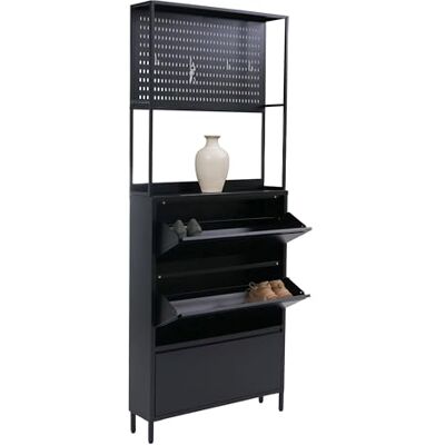 Mendler Schuhschrank HWC-O86 201x80x20cm Metall schwarz Schuhregal, Schuhkipper, 3 Kippfächer, Ablage, Haken Mendler Schuhschrank HWC-O86 201x80x20cm Metall schwarz Schuhregal, Schuhkipper, 3 Kippfächer, Ablage, Haken