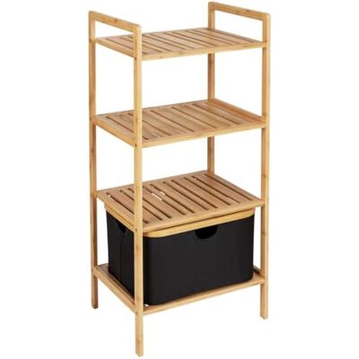 WENKO Regal Mod. Ecori, 3 Etagen mit herausnehmbarem, faltbarem Korb (28 L), aus FSC®-zertifiziertem Bambus und recyceltem Polyester, 44 x 93,5 x 33 cm, Natur/Schwarz WENKO Regal Mod. Ecori, 3 Etagen mit herausnehmbarem, faltbarem Korb (28 L), aus FSC®-zertifiziertem Bambus und recyceltem Polyester, 44 x 93,5 x 33 cm, Natur/Schwarz