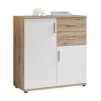 Stella Trading Kommode BC 1040 in weiß matt, Absetzung Eiche Rustikal Optik Moderne Kommode mit viel Stauraum 80 x 84 x 35 cm (B/H/T) Stella Trading Kommode BC 1040 in weiß matt, Absetzung Eiche Rustikal Optik Moderne Kommode mit viel Stauraum 80 x 84 x 35 cm (B/H/T)