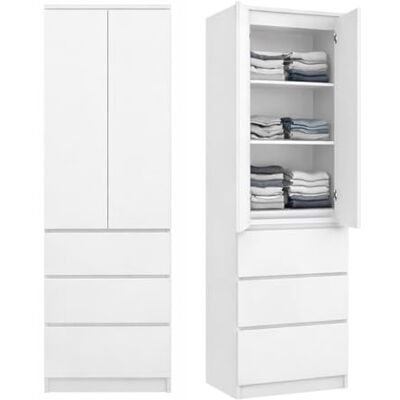 Home Collective Kleiderschrank, Garderobenschrank in Weiß Mehrzweckschrank funktionaler Schrank für Schlafzimmer, Flur oder Büro mit 2-türig mit 3 Einlegeböden & 3 Schubladen Home Collective Kleiderschrank, Garderobenschrank in Weiß Mehrzweckschrank funktionaler Schrank für Schlafzimmer, Flur oder Büro mit 2-türig mit 3 Einlegeböden & 3 Schubladen