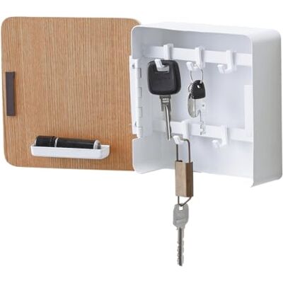 YAMAZAKI RIN Magnetischer Schlüsselkasten aus Stahl mit Abdeckung aus Sperrholz, mit 5 Schlüsselhaken, Schraubmontage 5,7 x 15,8 x 15,8 cm, Japanisches Design, weiß YAMAZAKI RIN Magnetischer Schlüsselkasten aus Stahl mit Abdeckung aus Sperrholz, mit 5 Schlüsselhaken, Schraubmontage 5,7 x 15,8 x 15,8 cm, Japanisches Design, weiß