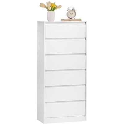 VASAGLE Kommode mit 6 Schubladen, Kommodenschrank, Schubladenschrank, Wäschekommode, für Schlafzimmer, 30 x 48 x 111,2 cm, Modern Kailyn Kollektion, schneeweiß LTS606WE01 VASAGLE Kommode mit 6 Schubladen, Kommodenschrank, Schubladenschrank, Wäschekommode, für Schlafzimmer, 30 x 48 x 111,2 cm, Modern Kailyn Kollektion, schneeweiß LTS606WE01