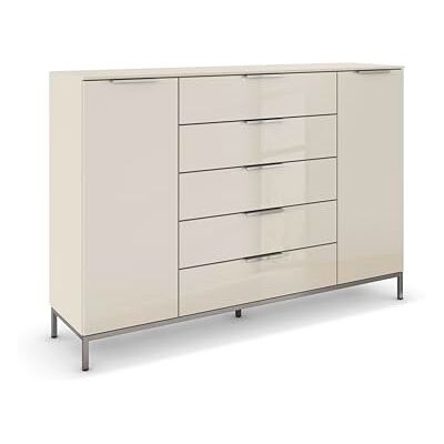 Rauch Möbel Flipp, Nachttisch für Schlafzimmer, Kinderzimmer, Wohnzimmer, Flur, Garderobe, 2-türig, 5 Schubladen, mit Softclose-Funktion, Griffe und Metallkufe Chrom, Farbe Glas Beige, Breite 160 cm Rauch Möbel Flipp, Nachttisch für Schlafzimmer, Kinderzimmer, Wohnzimmer, Flur, Garderobe, 2-türig, 5 Schubladen, mit Softclose-Funktion, Griffe und Metallkufe Chrom, Farbe Glas Beige, Breite 160 cm
