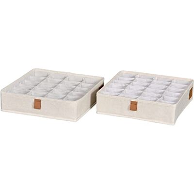 LOVE !T STORE !T LOVE IT STORE IT Schubladen Organizer Set, 2er-Pack Aufbewahrungsboxen mit 24 Fächern für Kleidung und Unterwäsche Faltbare Stoffboxen Beige 30x30x8 cm LOVE !T STORE !T LOVE IT STORE IT Schubladen Organizer Set, 2er-Pack Aufbewahrungsboxen mit 24 Fächern für Kleidung und Unterwäsche Faltbare Stoffboxen Beige 30x30x8 cm