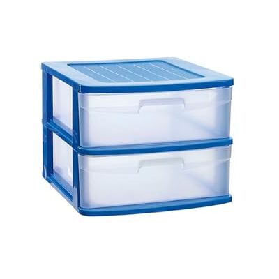 DRW Kommode mit 2 Schubladen, PVC, Blau und transparent, 39 x 40 x 33,5 cm DRW Kommode mit 2 Schubladen, PVC, Blau und transparent, 39 x 40 x 33,5 cm