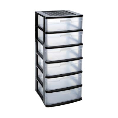 DRW Hohe Kommode mit 6 Schubladen, PVC, transparent und schwarz, 39 x 40 x 96,5 cm DRW Hohe Kommode mit 6 Schubladen, PVC, transparent und schwarz, 39 x 40 x 96,5 cm