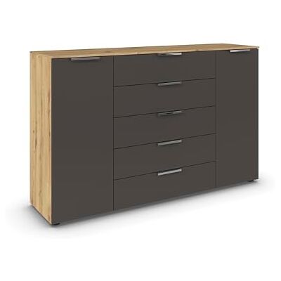 Rauch Möbel Flipp, Kommode für Schlafzimmer, Kinderzimmer, Wohnzimmer, Flur, Garderobe, 2-türig, 5 Schubladen, mit Softclose-Funktion, Farbe Eiche Artisan, Holz/Graphit, Breite 160 cm Rauch Möbel Flipp, Kommode für Schlafzimmer, Kinderzimmer, Wohnzimmer, Flur, Garderobe, 2-türig, 5 Schubladen, mit Softclose-Funktion, Farbe Eiche Artisan, Holz/Graphit, Breite 160 cm