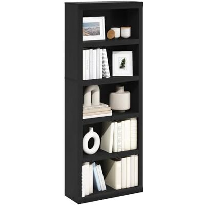 Furinno Rail 5-stufiges Bücherregal mit offenem Regal, Schwarzes Holz Furinno Rail 5-stufiges Bücherregal mit offenem Regal, Schwarzes Holz