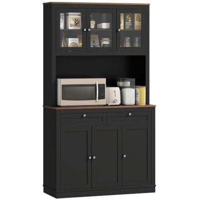 HOMCOM 71" Vorratsschrank m. Mikrowellenplatte, 2 Schubladen, Schwarz Hoher Küchenschrank, freistehender Aufbewahrungsschrank, verstellbare Regalböden, Glastüren, Shaker-Türen HOMCOM 71" Vorratsschrank m. Mikrowellenplatte, 2 Schubladen, Schwarz Hoher Küchenschrank, freistehender Aufbewahrungsschrank, verstellbare Regalböden, Glastüren, Shaker-Türen