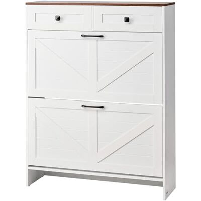 VEVOR Schuhschrank mit 2 Klappen & Kippschutz & Schubladen, platzsparender Schuhkipper, freistehender Schuhregal-Organizer für den Eingang Flur Wohnzimmer Veranda, Schuhregal 80x24x105 cm Weiß VEVOR Schuhschrank mit 2 Klappen & Kippschutz & Schubladen, platzsparender Schuhkipper, freistehender Schuhregal-Organizer für den Eingang Flur Wohnzimmer Veranda, Schuhregal 80x24x105 cm Weiß