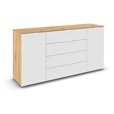 Rauch Möbel Aditio, Kommode für Schlafzimmer, Wohnzimmer, Kinderzimmer, Flur, 2-türig, 4 Schubladen, Soft-Close-Funktion, Sideboard im modernen Look, Farbe Weiß/Eiche Artisan, Holz, Breite 160 cm Rauch Möbel Aditio, Kommode für Schlafzimmer, Wohnzimmer, Kinderzimmer, Flur, 2-türig, 4 Schubladen, Soft-Close-Funktion, Sideboard im modernen Look, Farbe Weiß/Eiche Artisan, Holz, Breite 160 cm