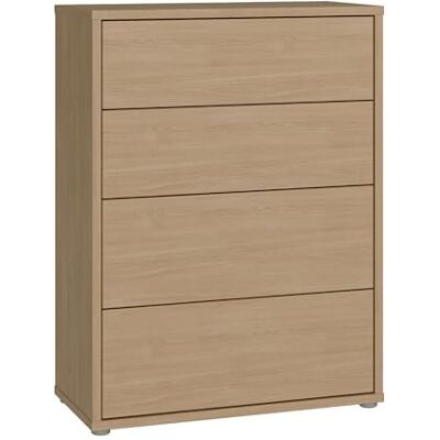Forte Alice Springs Kommode 70 80, modern-minimalistisch, 4 Schubladen, Wohn-/Schlafzimmer, Holzwerkstoff, Elegancia Eiche Holzdekor, 74,5 cm breit x 99,1 cm hoch x 34,9 cm tief Forte Alice Springs Kommode 70 80, modern-minimalistisch, 4 Schubladen, Wohn-/Schlafzimmer, Holzwerkstoff, Elegancia Eiche Holzdekor, 74,5 cm breit x 99,1 cm hoch x 34,9 cm tief