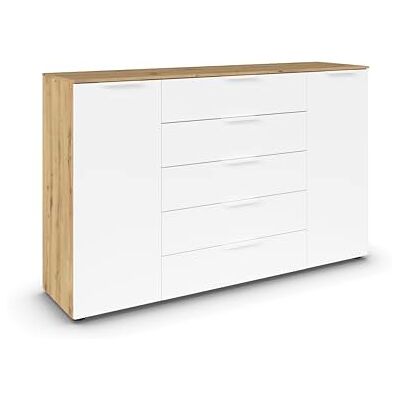 Rauch Möbel Flipp, Kommode für Schlafzimmer, Kinderzimmer, Wohnzimmer, Jugendzimmer, Flur, Garderobe, 2-türig, 5 Schubladen, mit Softclose-Funktion, Farbe Eiche Artisan, Holz/Weiß, Breite 160 cm Rauch Möbel Flipp, Kommode für Schlafzimmer, Kinderzimmer, Wohnzimmer, Jugendzimmer, Flur, Garderobe, 2-türig, 5 Schubladen, mit Softclose-Funktion, Farbe Eiche Artisan, Holz/Weiß, Breite 160 cm