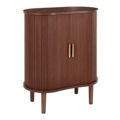 Beliani Sideboard Holzoptik Dunkelbraun 70 cm lang mit 2 Schiebetüren geriffelt rustikales Design 85 cm hoch Laura Beliani Sideboard Holzoptik Dunkelbraun 70 cm lang mit 2 Schiebetüren geriffelt rustikales Design 85 cm hoch Laura