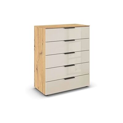 Rauch Möbel Flipp, Kommode für Schlafzimmer, Kinderzimmer, Wohnzimmer, Jugendzimmer, Flur, Garderobe, 5 Schubladen, mit Softclose Funktion, Farbe Eiche Artisan, Holz/Glas Beige, Breite 80 cm Rauch Möbel Flipp, Kommode für Schlafzimmer, Kinderzimmer, Wohnzimmer, Jugendzimmer, Flur, Garderobe, 5 Schubladen, mit Softclose Funktion, Farbe Eiche Artisan, Holz/Glas Beige, Breite 80 cm