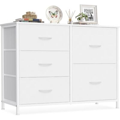 SONGMICS Kommode mit 5 Schubladen, Schubladenschrank aus Stoff und Metall, für Schlafzimmer und Wohnzimmer, 98,7 x 30 x 74,7 cm, Wolkenweiß, BELLAH Kollektion LGS235W101 SONGMICS Kommode mit 5 Schubladen, Schubladenschrank aus Stoff und Metall, für Schlafzimmer und Wohnzimmer, 98,7 x 30 x 74,7 cm, Wolkenweiß, BELLAH Kollektion LGS235W101