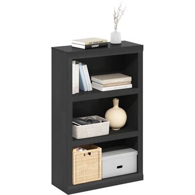 Furinno Rail 3-stufiges Bücherregal mit offenem Regal, Schwarzes Holz Furinno Rail 3-stufiges Bücherregal mit offenem Regal, Schwarzes Holz