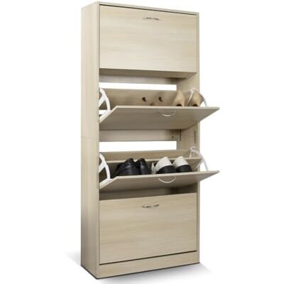 BAKAJI Schuhregal aus MDF-Holz mit 4 Türen Klapp-Schuhablage Griffe aus Metall doppelte Tiefe kompakte Größe Slim 63 x 24 x 150 cm platzsparend Eingang Haus (Ulmo) BAKAJI Schuhregal aus MDF-Holz mit 4 Türen Klapp-Schuhablage Griffe aus Metall doppelte Tiefe kompakte Größe Slim 63 x 24 x 150 cm platzsparend Eingang Haus (Ulmo)
