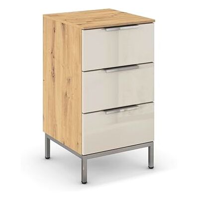 Rauch Möbel Flipp, Nachttisch für Schlafzimmer, Flur, Garderobe, 3 Schubladen, mit Softclose-Funktion, Griffe und Metallkufe Chrom, Farbe Eiche Artisan, Holz/Glas Beige, Breite 40 cm Rauch Möbel Flipp, Nachttisch für Schlafzimmer, Flur, Garderobe, 3 Schubladen, mit Softclose-Funktion, Griffe und Metallkufe Chrom, Farbe Eiche Artisan, Holz/Glas Beige, Breite 40 cm