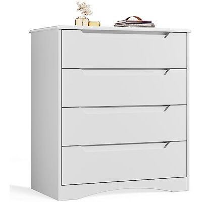 Bealife Kommode Weiß, Schlafzimmer Kommode mit 4 Geräumige Schubladen, Schrank mit Schubladen mit Ausgeschnittenen Griffen und Kippsicherung, Schubladenschrank Ideal für Wohnzimmer, Büro Bealife Kommode Weiß, Schlafzimmer Kommode mit 4 Geräumige Schubladen, Schrank mit Schubladen mit Ausgeschnittenen Griffen und Kippsicherung, Schubladenschrank Ideal für Wohnzimmer, Büro