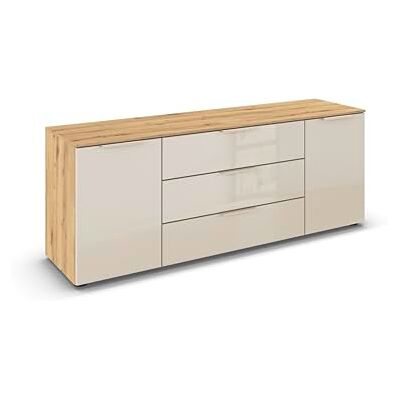 Rauch Möbel Flipp, Kommode für Schlafzimmer, Kinderzimmer, Wohnzimmer, Jugendzimmer, Flur, Garderobe, 2-türig, 3 Schubladen, mit Softclose-Funktion, Farbe Eiche Artisan, Holz/Glas Beige, Breite 160 cm Rauch Möbel Flipp, Kommode für Schlafzimmer, Kinderzimmer, Wohnzimmer, Jugendzimmer, Flur, Garderobe, 2-türig, 3 Schubladen, mit Softclose-Funktion, Farbe Eiche Artisan, Holz/Glas Beige, Breite 160 cm