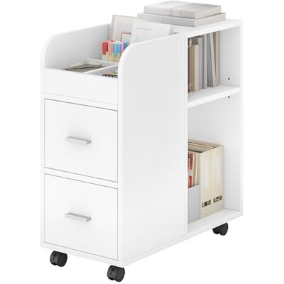 YITAHOME Rollcontainer mit 2 Schubladen, Aktenschrank mit verstellbarem Regal und Ablagefächern, Multifunktionaler Büroschrank Beistelltisch für Wohnzimmer, Schlafzimmer, Büro, Weiß YITAHOME Rollcontainer mit 2 Schubladen, Aktenschrank mit verstellbarem Regal und Ablagefächern, Multifunktionaler Büroschrank Beistelltisch für Wohnzimmer, Schlafzimmer, Büro, Weiß