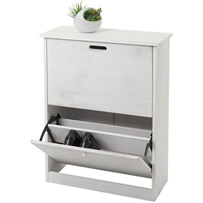 Mendler Schuhkipper HWC-K45 81x60x25cm 2 Klappen MDF Shabby weiß Schuhschrank, Schuhregal, aus Paulownia Mendler Schuhkipper HWC-K45 81x60x25cm 2 Klappen MDF Shabby weiß Schuhschrank, Schuhregal, aus Paulownia