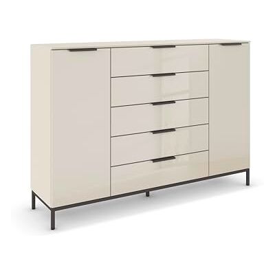 Rauch Möbel Flipp, Nachttisch für Schlafzimmer, Kinderzimmer, Wohnzimmer, Flur, Garderobe, 2-türig, 5 Schubladen, mit Softclose-Funktion, Griffe und Metallkufe Graphit, Farbe Glas Beige, Breite 160 cm Rauch Möbel Flipp, Nachttisch für Schlafzimmer, Kinderzimmer, Wohnzimmer, Flur, Garderobe, 2-türig, 5 Schubladen, mit Softclose-Funktion, Griffe und Metallkufe Graphit, Farbe Glas Beige, Breite 160 cm