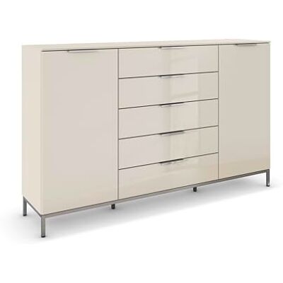 Rauch Möbel Flipp, Nachttisch für Schlafzimmer, Kinderzimmer, Wohnzimmer, Flur, Garderobe, 2-türig, 5 Schubladen, mit Softclose-Funktion, Griffe und Metallkufe Chrom, Farbe Glas Beige, Breite 180 cm Rauch Möbel Flipp, Nachttisch für Schlafzimmer, Kinderzimmer, Wohnzimmer, Flur, Garderobe, 2-türig, 5 Schubladen, mit Softclose-Funktion, Griffe und Metallkufe Chrom, Farbe Glas Beige, Breite 180 cm