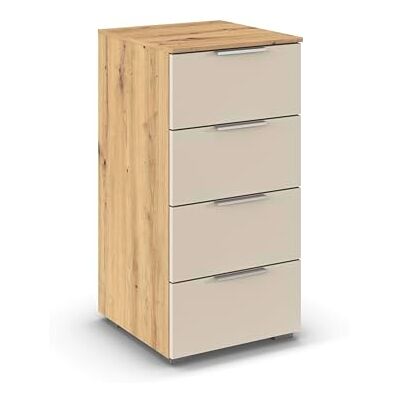 Rauch Möbel Alabama, Kommode für Schlafzimmer, Kinderzimmer, Garderobe, Flur, mit 4 Schubladen, Soft-Close-Funktion, Farbe Beige/Eiche Artisan, Holz, Griff Alufarben, Maße 40x81x42cm Rauch Möbel Alabama, Kommode für Schlafzimmer, Kinderzimmer, Garderobe, Flur, mit 4 Schubladen, Soft-Close-Funktion, Farbe Beige/Eiche Artisan, Holz, Griff Alufarben, Maße 40x81x42cm