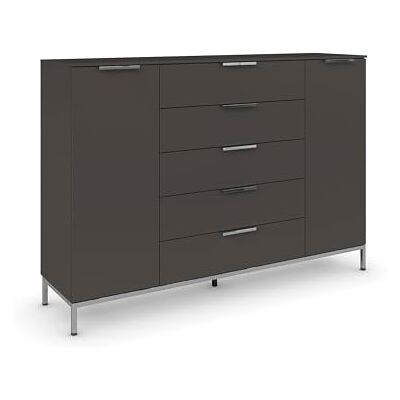 Rauch Möbel Flipp, Nachttisch für Schlafzimmer, Flur, Garderobe, 2-türig, 5 Schubladen, mit Softclose-Funktion, Griffe und Metallkufe Chrom, Farbe Graphit, Breite 160 cm Rauch Möbel Flipp, Nachttisch für Schlafzimmer, Flur, Garderobe, 2-türig, 5 Schubladen, mit Softclose-Funktion, Griffe und Metallkufe Chrom, Farbe Graphit, Breite 160 cm