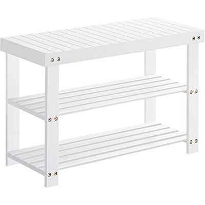 SONGMICS Schuhbank, Schuhregal mit 3 Ebenen, Schuhablage aus Bambus, bis 130 kg belastbar, 28,7 x 70,1 x 45,3 cm, für Flur, Badezimmer, Schlafzimmer, weiß LBS004W01 SONGMICS Schuhbank, Schuhregal mit 3 Ebenen, Schuhablage aus Bambus, bis 130 kg belastbar, 28,7 x 70,1 x 45,3 cm, für Flur, Badezimmer, Schlafzimmer, weiß LBS004W01